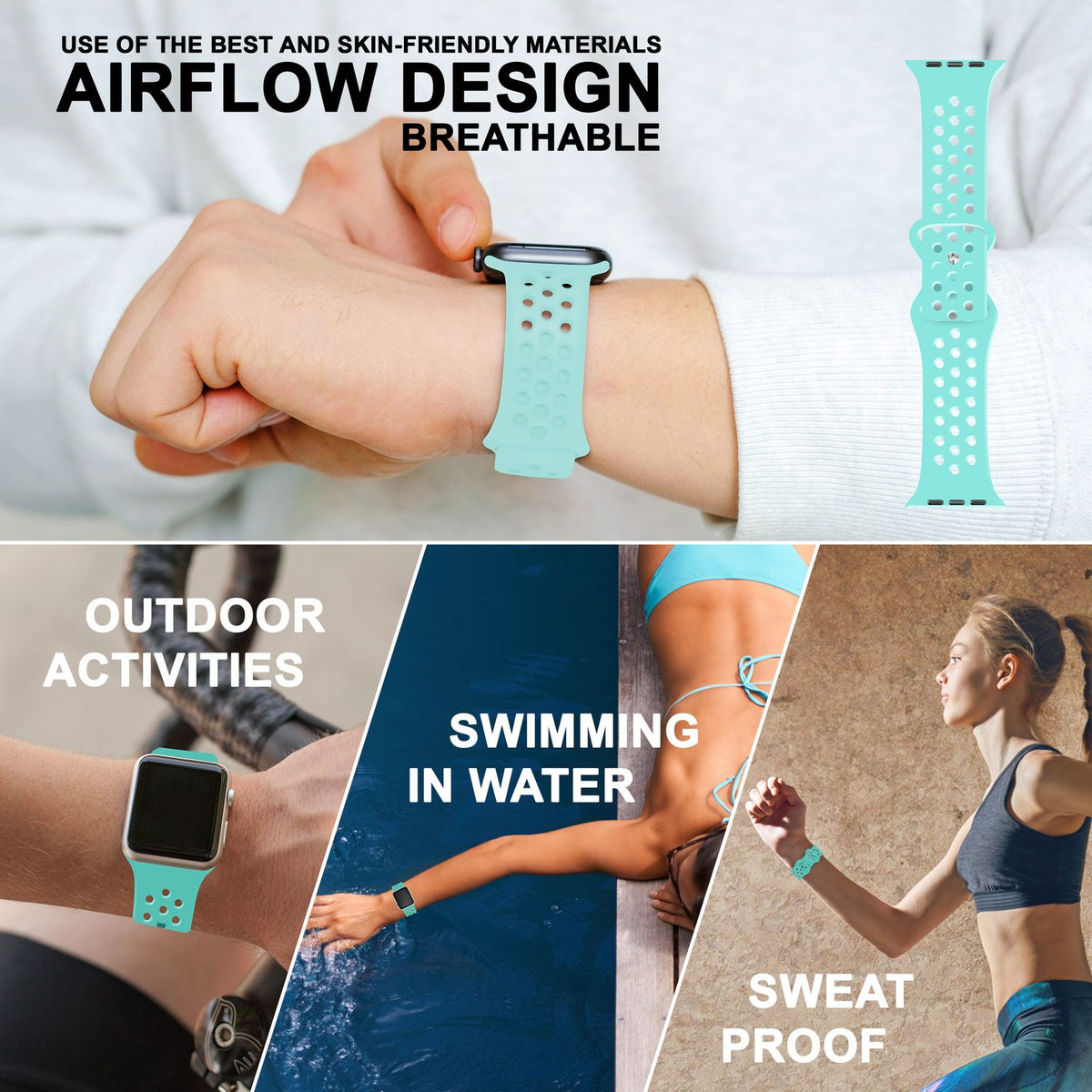NALIA Gelochtes Silikon Smart-Watch Ersatzarmband kompatibel mit Apple Watch Armband SE & Series 8/7/6/5/4/3/2/1, 38mm 40mm 41mm, iWatch Fitnessarmband Damen & Herren