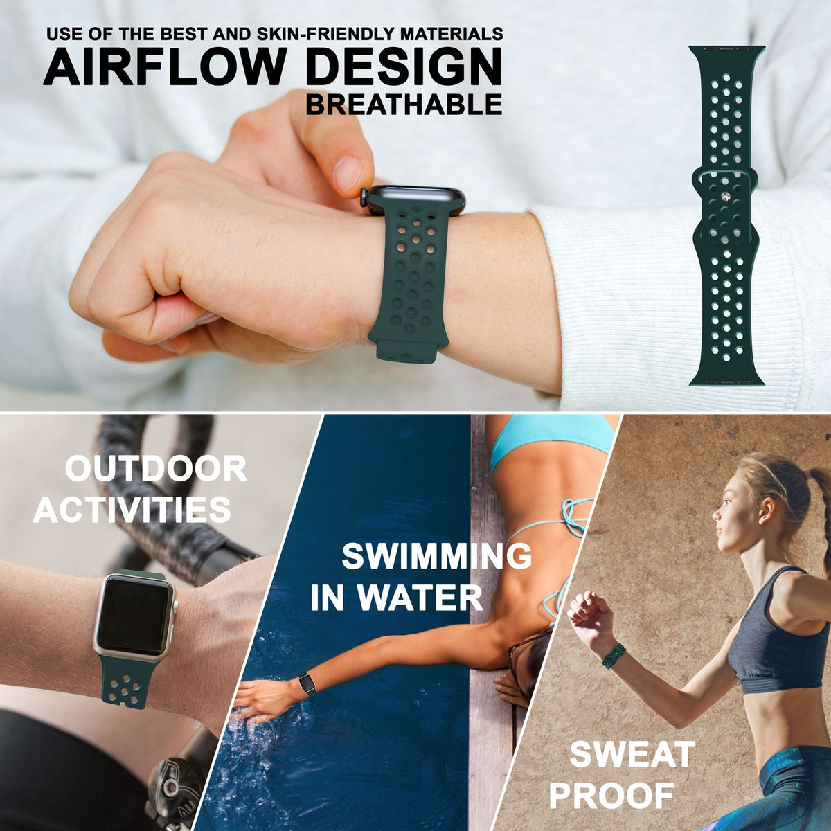 NALIA Gelochtes Silikon Smart-Watch Ersatzarmband kompatibel mit Apple Watch Armband SE & Series 8/7/6/5/4/3/2/1, 38mm 40mm 41mm, iWatch Fitnessarmband Damen & Herren