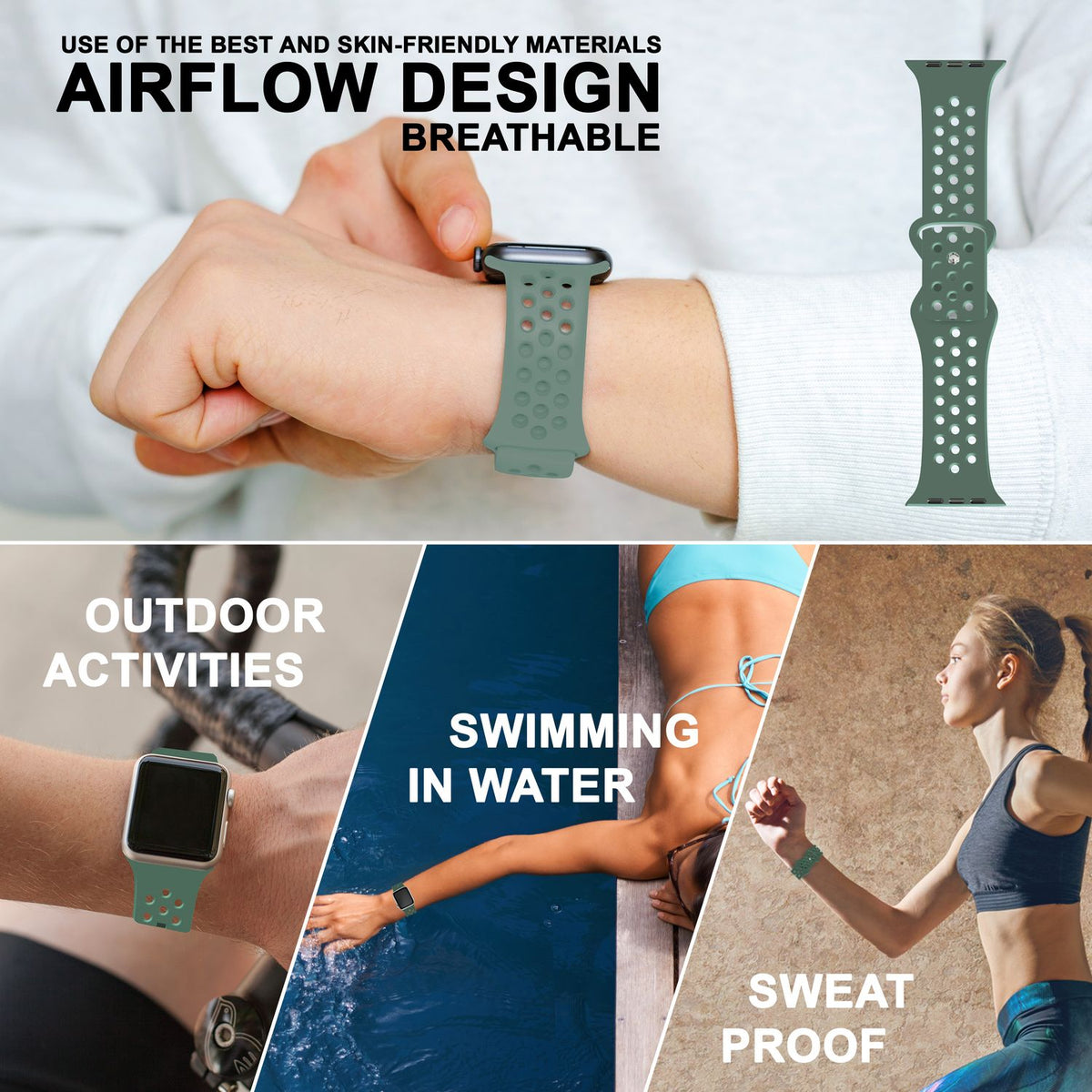 NALIA Gelochtes Silikon Smart-Watch Ersatzarmband kompatibel mit Apple Watch Armband SE & Series 8/7/6/5/4/3/2/1, 38mm 40mm 41mm, iWatch Fitnessarmband Damen & Herren