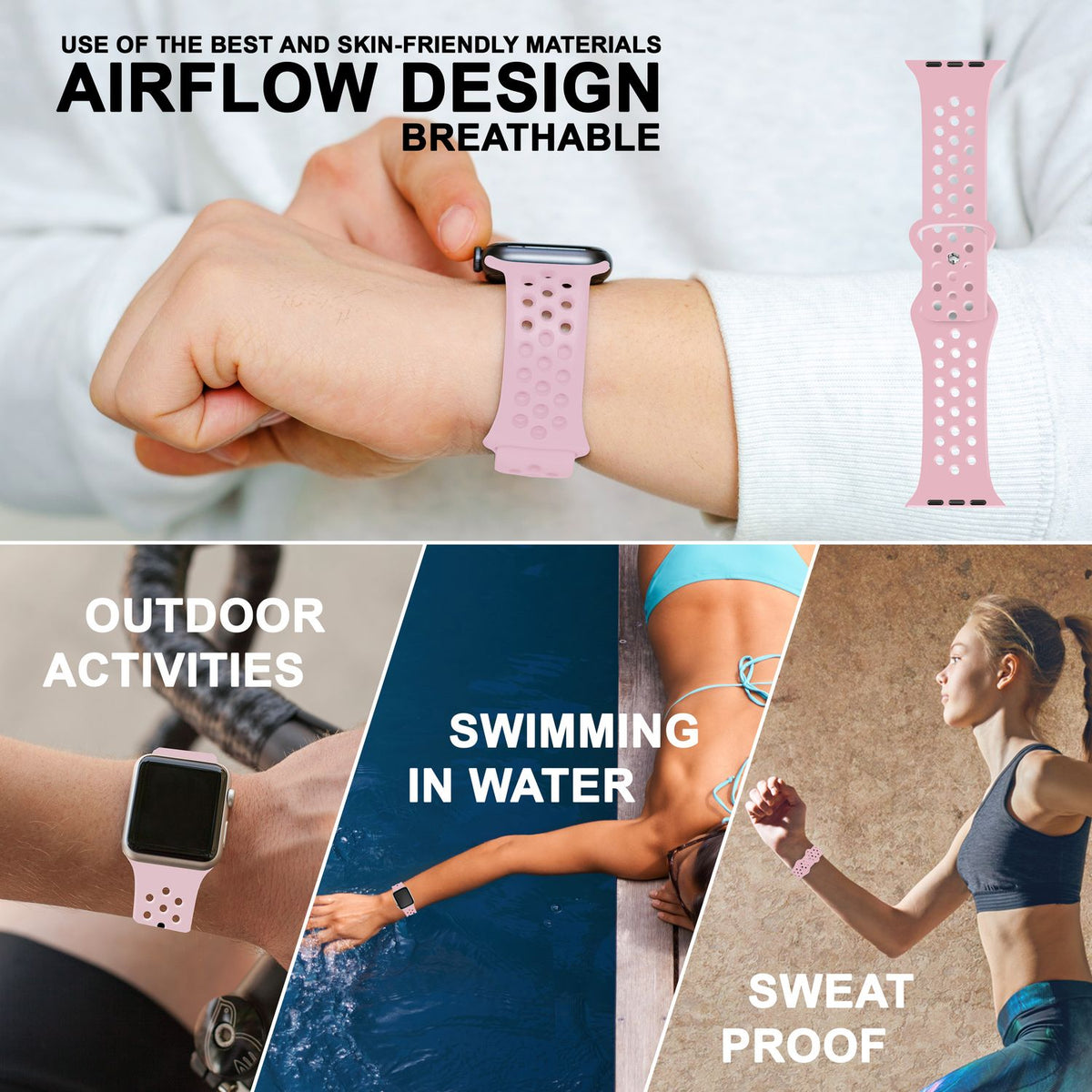 NALIA Gelochtes Silikon Smart-Watch Ersatzarmband kompatibel mit Apple Watch Armband SE & Series 8/7/6/5/4/3/2/1, 38mm 40mm 41mm, iWatch Fitnessarmband Damen & Herren