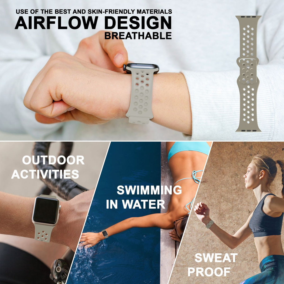 NALIA Gelochtes Silikon Smart-Watch Ersatzarmband kompatibel mit Apple Watch Armband SE & Series 8/7/6/5/4/3/2/1, 38mm 40mm 41mm, iWatch Fitnessarmband Damen & Herren
