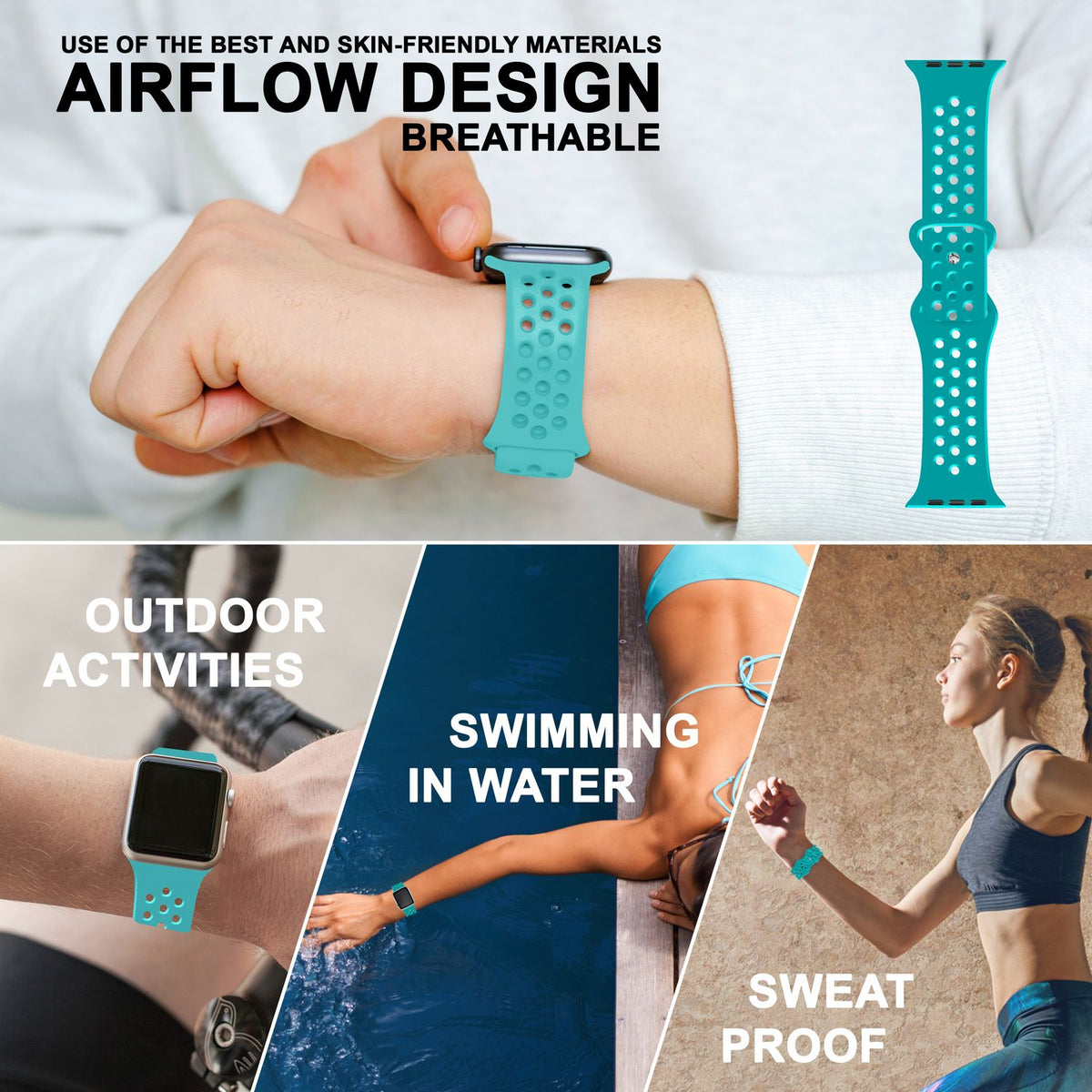 NALIA Gelochtes Silikon Smart-Watch Ersatzarmband kompatibel mit Apple Watch Armband SE & Series 8/7/6/5/4/3/2/1, 38mm 40mm 41mm, iWatch Fitnessarmband Damen & Herren