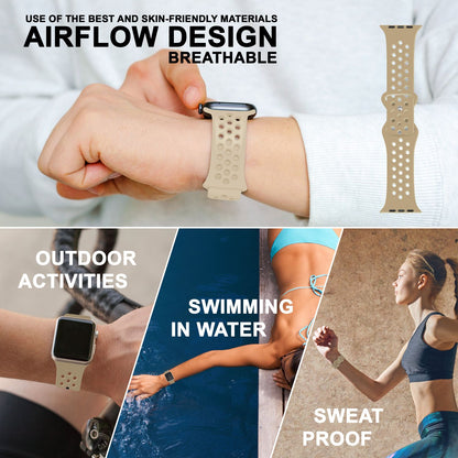 NALIA Gelochtes Silikon Smart-Watch Ersatzarmband kompatibel mit Apple Watch Armband SE & Series 8/7/6/5/4/3/2/1, 38mm 40mm 41mm, iWatch Fitnessarmband Damen & Herren