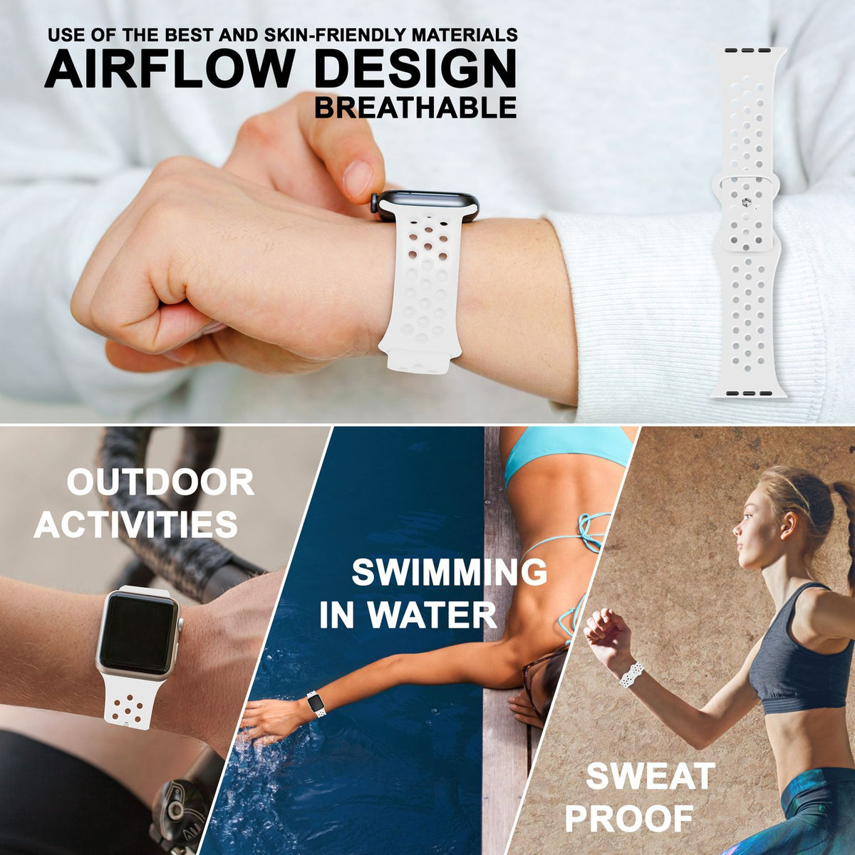 NALIA Gelochtes Silikon Smart-Watch Ersatzarmband kompatibel mit Apple Watch Armband SE & Series 8/7/6/5/4/3/2/1, 38mm 40mm 41mm, iWatch Fitnessarmband Damen & Herren