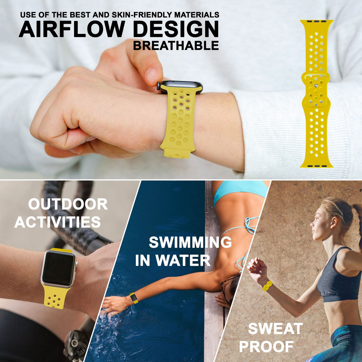 NALIA Gelochtes Silikon Smart-Watch Ersatzarmband kompatibel mit Apple Watch Armband SE & Series 8/7/6/5/4/3/2/1, 38mm 40mm 41mm, iWatch Fitnessarmband Damen & Herren