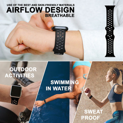 NALIA Silikon Smart Watch Armband Airflow-Löcher kompatibel mit Apple Watch Armband SE & Series 8/7/6/5/4/3/2/1, 38mm 40mm 41mm, iWatch Sport-Band Damen Herren