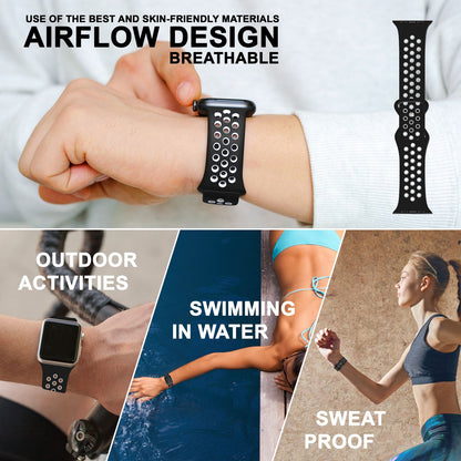NALIA Silikon Smart Watch Armband Airflow-Löcher kompatibel mit Apple Watch Armband SE & Series 8/7/6/5/4/3/2/1, 38mm 40mm 41mm, iWatch Sport-Band Damen Herren
