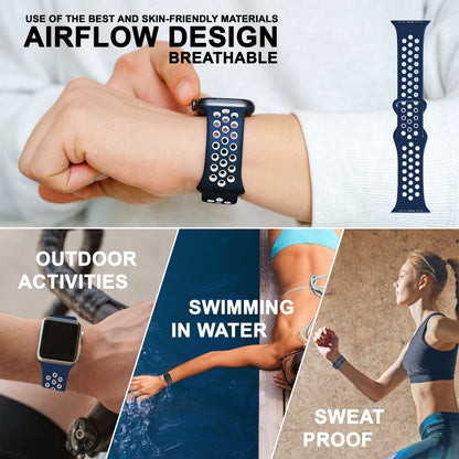 NALIA Silikon Smart Watch Armband Airflow-Löcher kompatibel mit Apple Watch Armband SE & Series 8/7/6/5/4/3/2/1, 38mm 40mm 41mm, iWatch Sport-Band Damen Herren