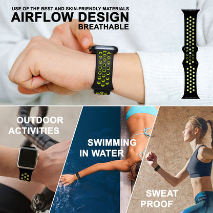 NALIA Silikon Smart Watch Armband Airflow-Löcher kompatibel mit Apple Watch Armband Ultra/SE & Series 8/7/6/5/4/3/2/1, 42mm 44mm 45mm 49mm, iWatch Sport-Band Damen Herren