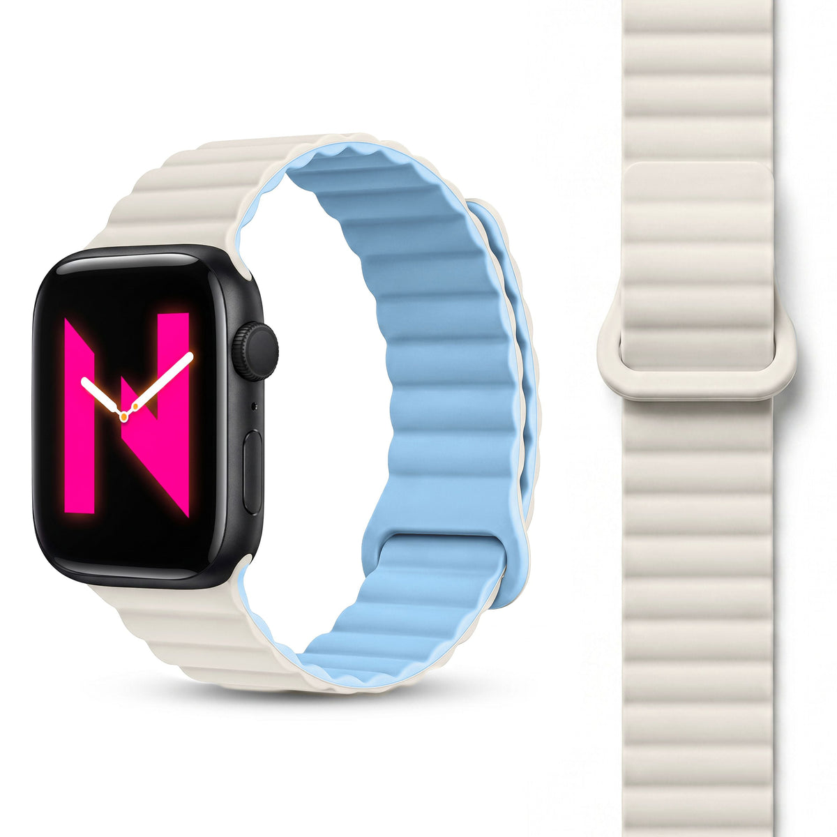 NALIA Core Magnet Armband kompatibel mit Apple Watch SE & iWatch Series 10 9 8 7 6 5 4 3 2 1, 38/40/41/42mm, Atmungsaktives Silikon Loop, Sportarmband mit Rillen Design