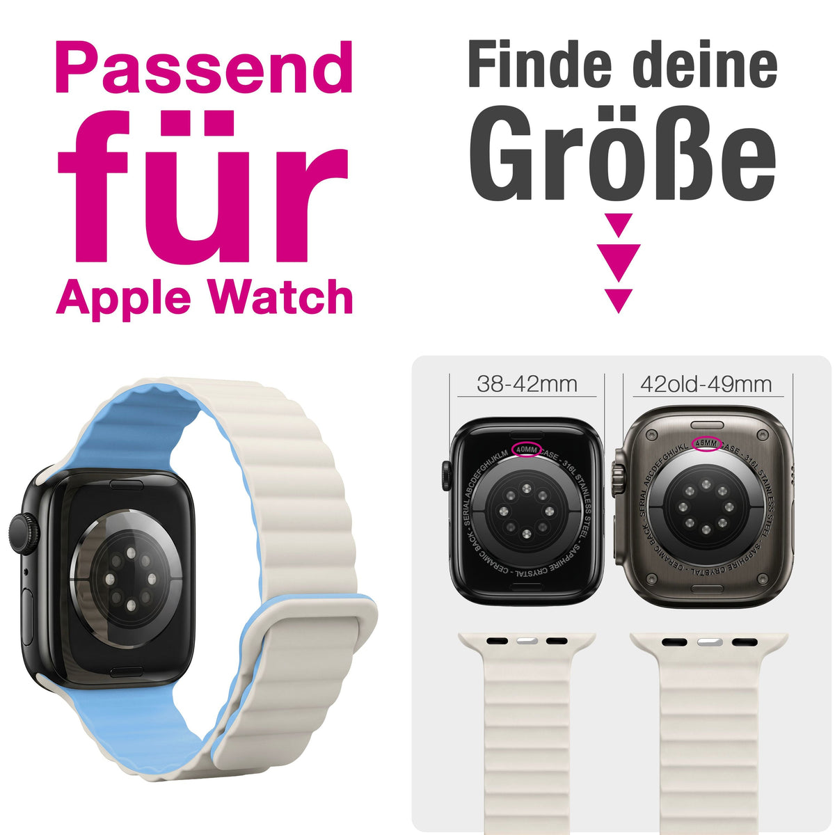 NALIA Core Magnet Armband kompatibel mit Apple Watch SE & iWatch Series 10 9 8 7 6 5 4 3 2 1, 38/40/41/42mm, Atmungsaktives Silikon Loop, Sportarmband mit Rillen Design