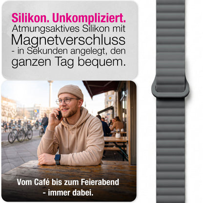 NALIA Core Magnet Armband kompatibel mit Apple Watch SE & iWatch Series 10 9 8 7 6 5 4 3 2 1, 38/40/41/42mm, Atmungsaktives Silikon Loop, Sportarmband mit Rillen Design