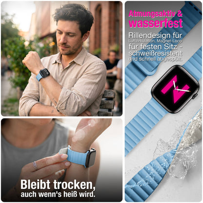 NALIA Core Magnet Armband kompatibel mit Apple Watch SE & iWatch Series 10 9 8 7 6 5 4 3 2 1, 38/40/41/42mm, Atmungsaktives Silikon Loop, Sportarmband mit Rillen Design
