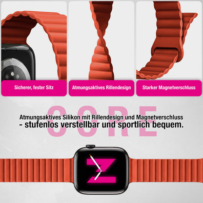 NALIA Core Magnet Armband kompatibel mit Apple Watch SE & iWatch Series 10 9 8 7 6 5 4 3 2 1, 38/40/41/42mm, Atmungsaktives Silikon Loop, Sportarmband mit Rillen Design
