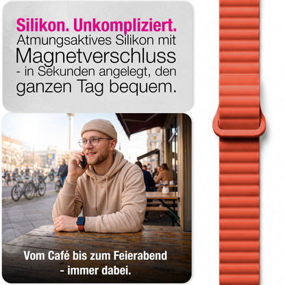 NALIA Core Magnet Armband kompatibel mit Apple Watch SE & iWatch Series 10 9 8 7 6 5 4 3 2 1, 38/40/41/42mm, Atmungsaktives Silikon Loop, Sportarmband mit Rillen Design