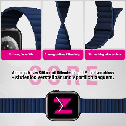 NALIA Core Magnet Armband kompatibel mit Apple Watch SE & iWatch Series 10 9 8 7 6 5 4 3 2 1, 38/40/41/42mm, Atmungsaktives Silikon Loop, Sportarmband mit Rillen Design