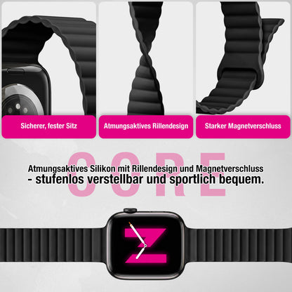 NALIA Core Magnet Armband kompatibel mit Apple Watch SE & iWatch Series 10 9 8 7 6 5 4 3 2 1, 38/40/41/42mm, Atmungsaktives Silikon Loop, Sportarmband mit Rillen Design