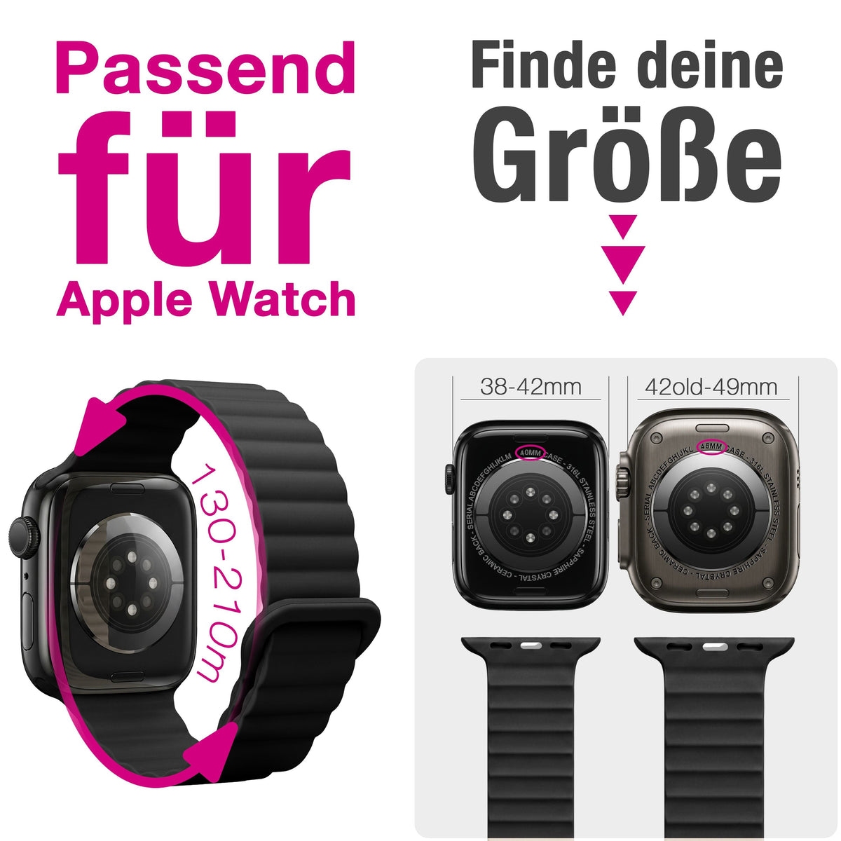 NALIA Core Magnet Armband kompatibel mit Apple Watch SE & iWatch Series 10 9 8 7 6 5 4 3 2 1, 38/40/41/42mm, Atmungsaktives Silikon Loop, Sportarmband mit Rillen Design
