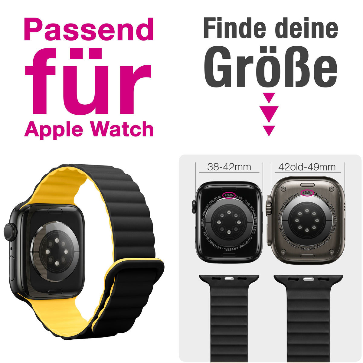 NALIA Core Magnet Armband kompatibel mit Apple Watch SE & iWatch Series 10 9 8 7 6 5 4 3 2 1, 38/40/41/42mm, Atmungsaktives Silikon Loop, Sportarmband mit Rillen Design