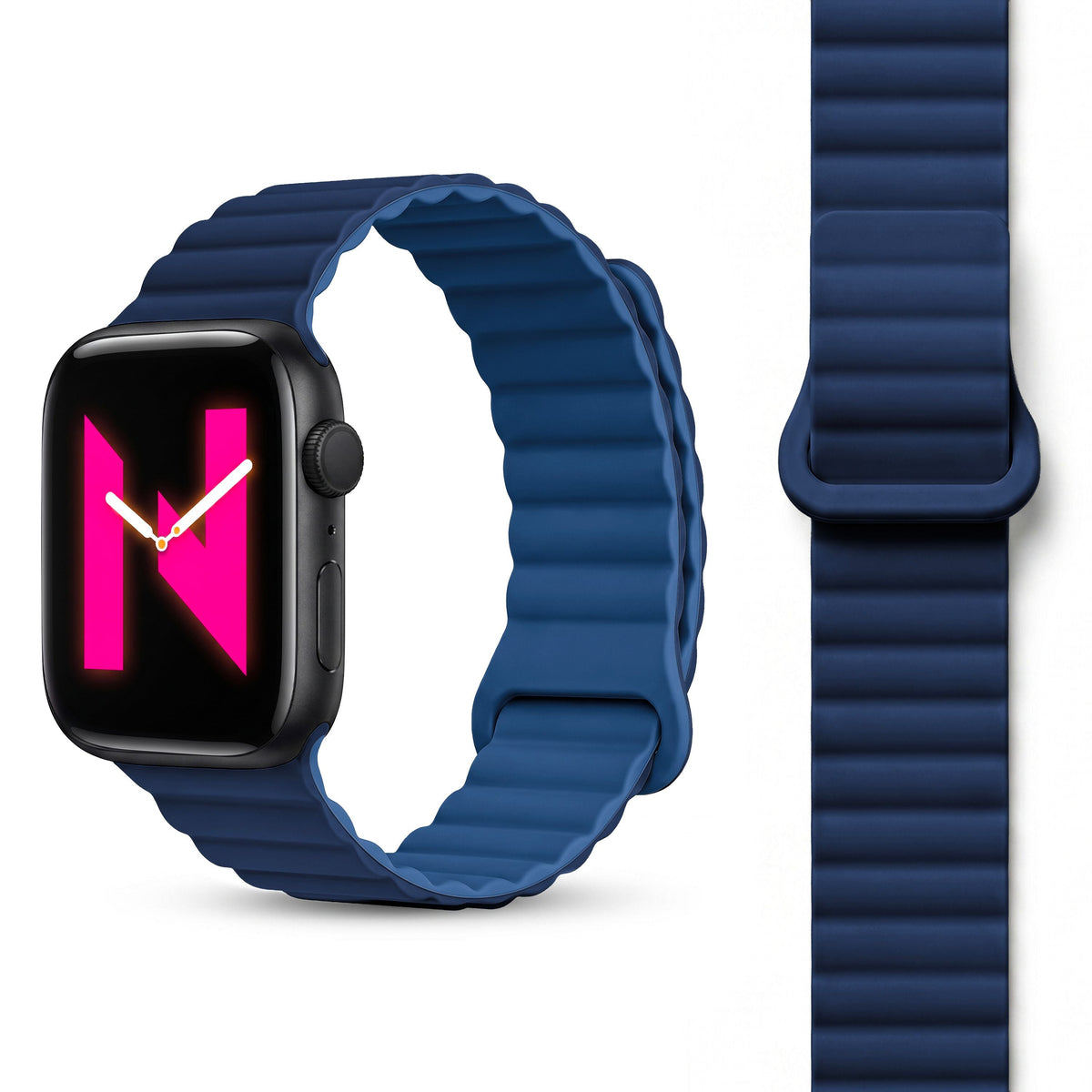 NALIA Core Magnet Armband kompatibel mit Apple Watch SE & iWatch Series 10 9 8 7 6 5 4 3 2 1, 38/40/41/42mm, Atmungsaktives Silikon Loop, Sportarmband mit Rillen Design