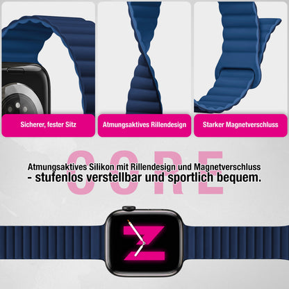 NALIA Core Magnet Armband kompatibel mit Apple Watch SE & iWatch Series 10 9 8 7 6 5 4 3 2 1, 38/40/41/42mm, Atmungsaktives Silikon Loop, Sportarmband mit Rillen Design