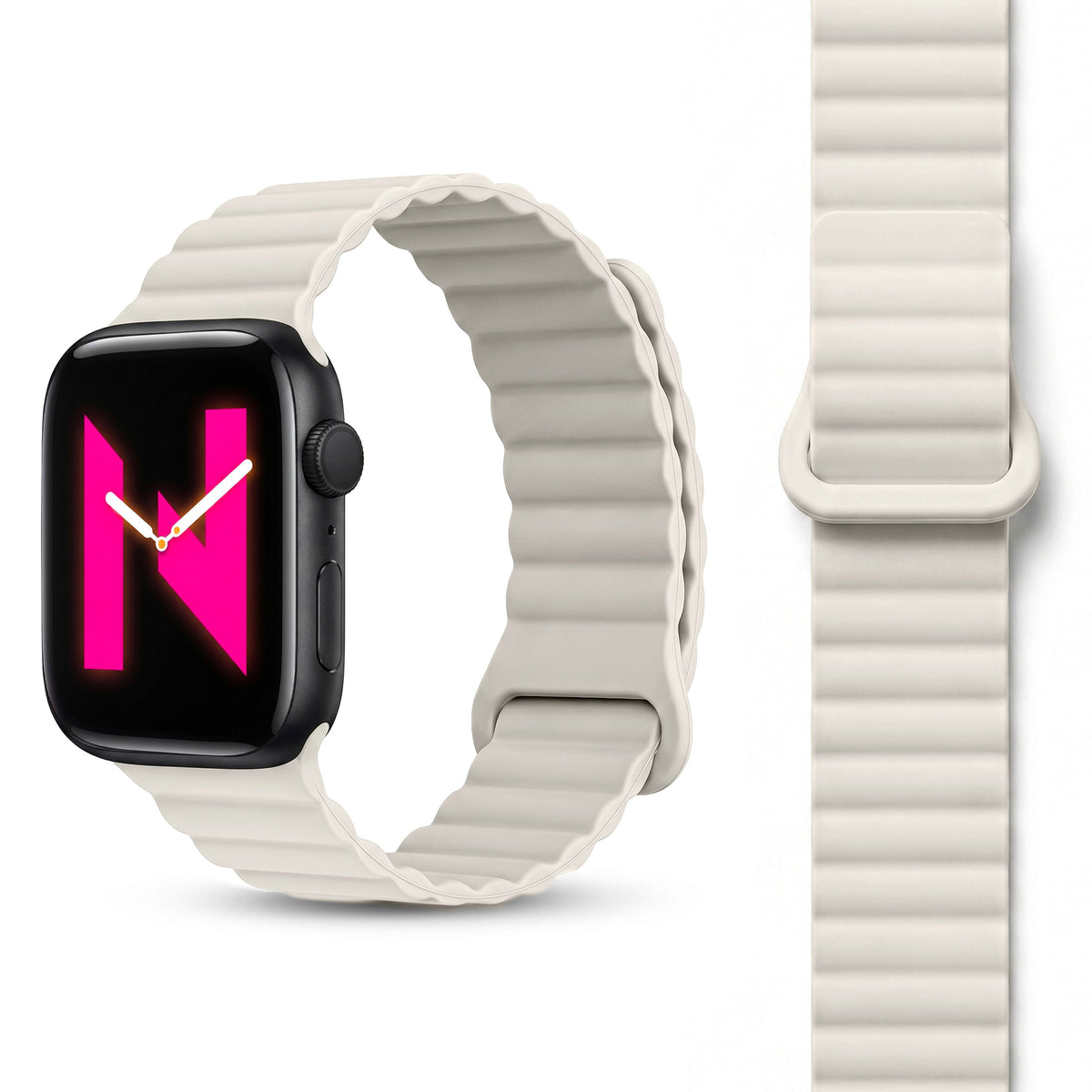 NALIA Core Magnet Armband kompatibel mit Apple Watch SE & iWatch Series 10 9 8 7 6 5 4 3 2 1, 38/40/41/42mm, Atmungsaktives Silikon Loop, Sportarmband mit Rillen Design
