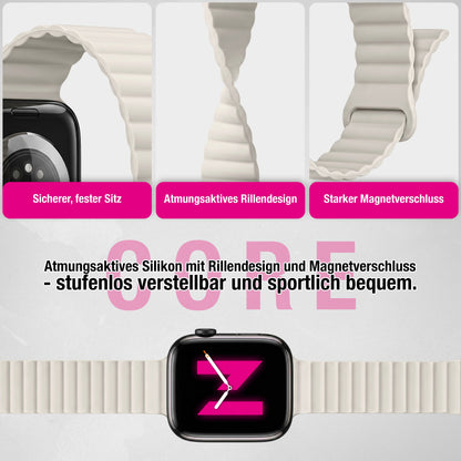 NALIA Core Magnet Armband kompatibel mit Apple Watch SE & iWatch Series 10 9 8 7 6 5 4 3 2 1, 38/40/41/42mm, Atmungsaktives Silikon Loop, Sportarmband mit Rillen Design