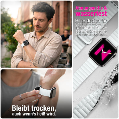NALIA Core Magnet Armband kompatibel mit Apple Watch SE & iWatch Series 10 9 8 7 6 5 4 3 2 1, 38/40/41/42mm, Atmungsaktives Silikon Loop, Sportarmband mit Rillen Design