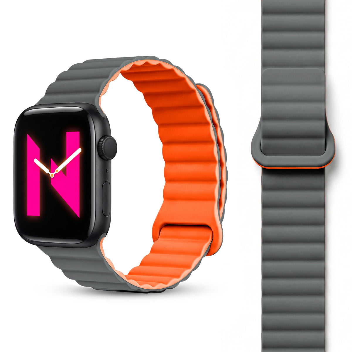NALIA Core Magnet Armband kompatibel mit Apple Watch SE & iWatch Series 10 9 8 7 6 5 4 3 2 1, 38/40/41/42mm, Atmungsaktives Silikon Loop, Sportarmband mit Rillen Design