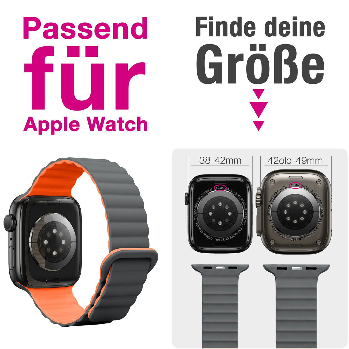 NALIA Core Magnet Armband kompatibel mit Apple Watch SE & iWatch Series 10 9 8 7 6 5 4 3 2 1, 38/40/41/42mm, Atmungsaktives Silikon Loop, Sportarmband mit Rillen Design