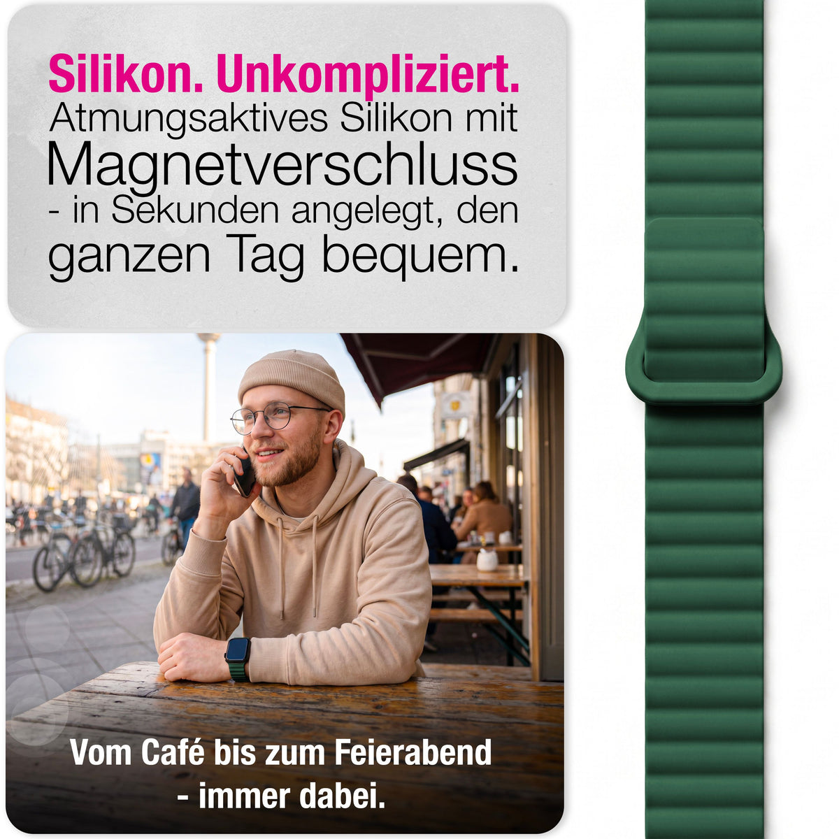 NALIA Core Magnet Armband kompatibel mit Apple Watch SE & iWatch Series 10 9 8 7 6 5 4 3 2 1, 38/40/41/42mm, Atmungsaktives Silikon Loop, Sportarmband mit Rillen Design
