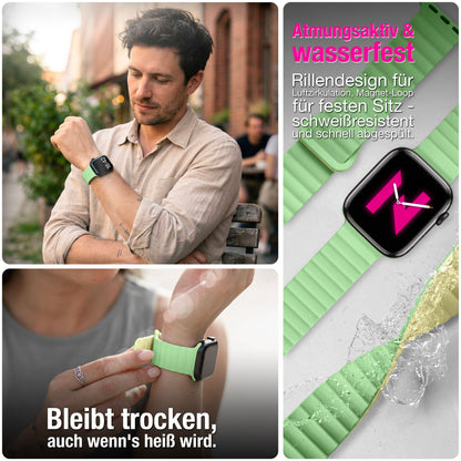 NALIA Core Magnet Armband kompatibel mit Apple Watch SE & iWatch Series 10 9 8 7 6 5 4 3 2 1, 38/40/41/42mm, Atmungsaktives Silikon Loop, Sportarmband mit Rillen Design