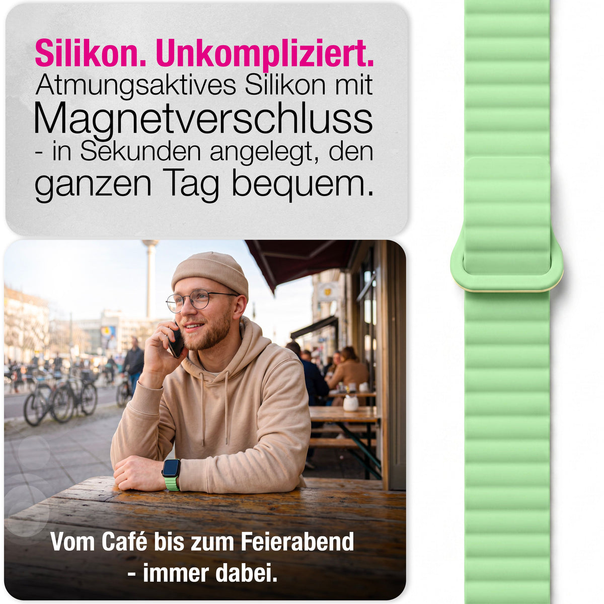 NALIA Core Magnet Armband kompatibel mit Apple Watch SE & iWatch Series 10 9 8 7 6 5 4 3 2 1, 38/40/41/42mm, Atmungsaktives Silikon Loop, Sportarmband mit Rillen Design