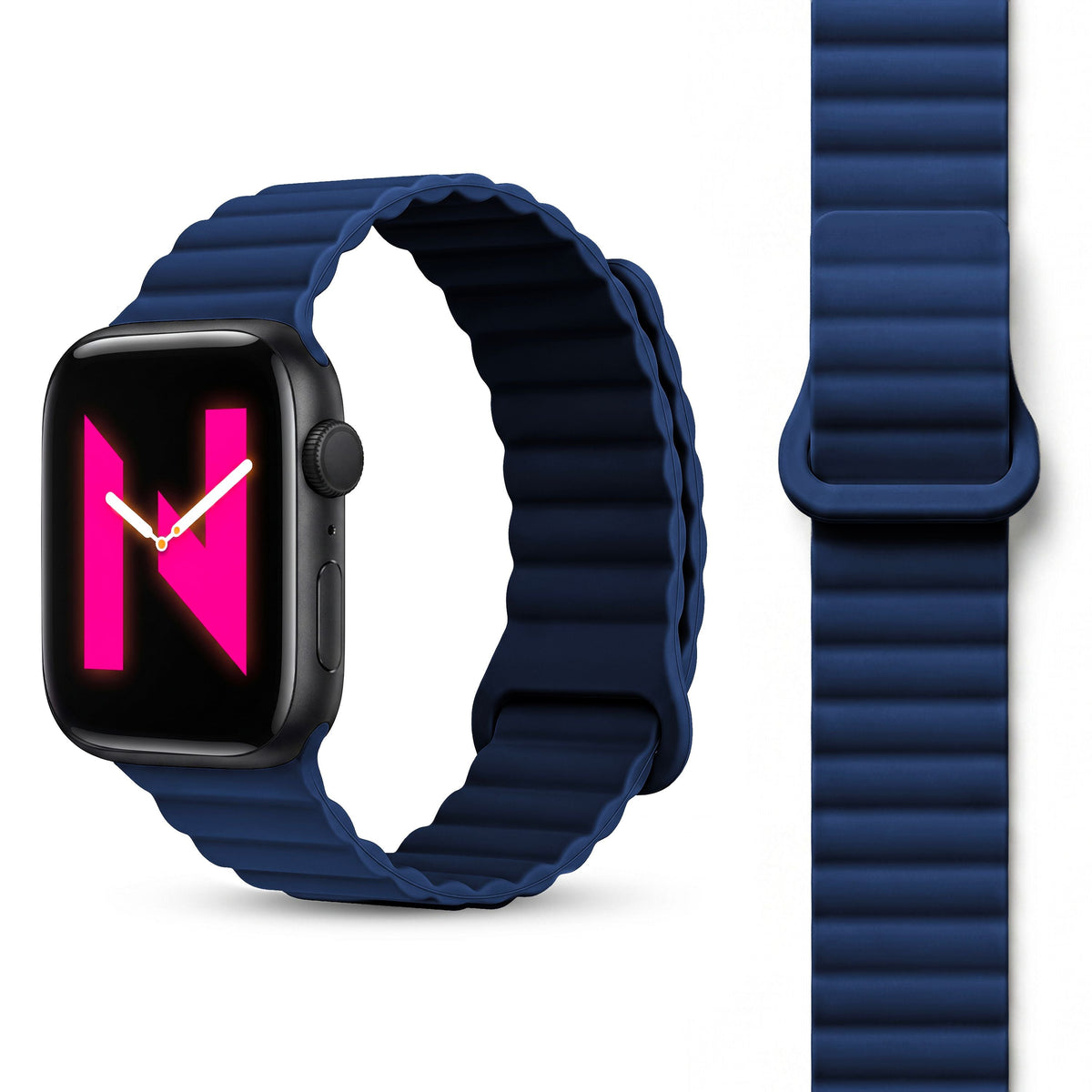 NALIA Core Magnet Armband kompatibel mit Apple Watch Series Ultra/SE/10/9/8/7/6/5/4/3/2/1 – 42/44/45/46/49mm, Atmungsaktives Silikon Loop, Sportarmband mit Rillendesign