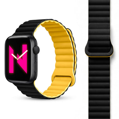 NALIA Core Magnet Armband kompatibel mit Apple Watch Series Ultra/SE/10/9/8/7/6/5/4/3/2/1 – 42/44/45/46/49mm, Atmungsaktives Silikon Loop, Sportarmband mit Rillendesign