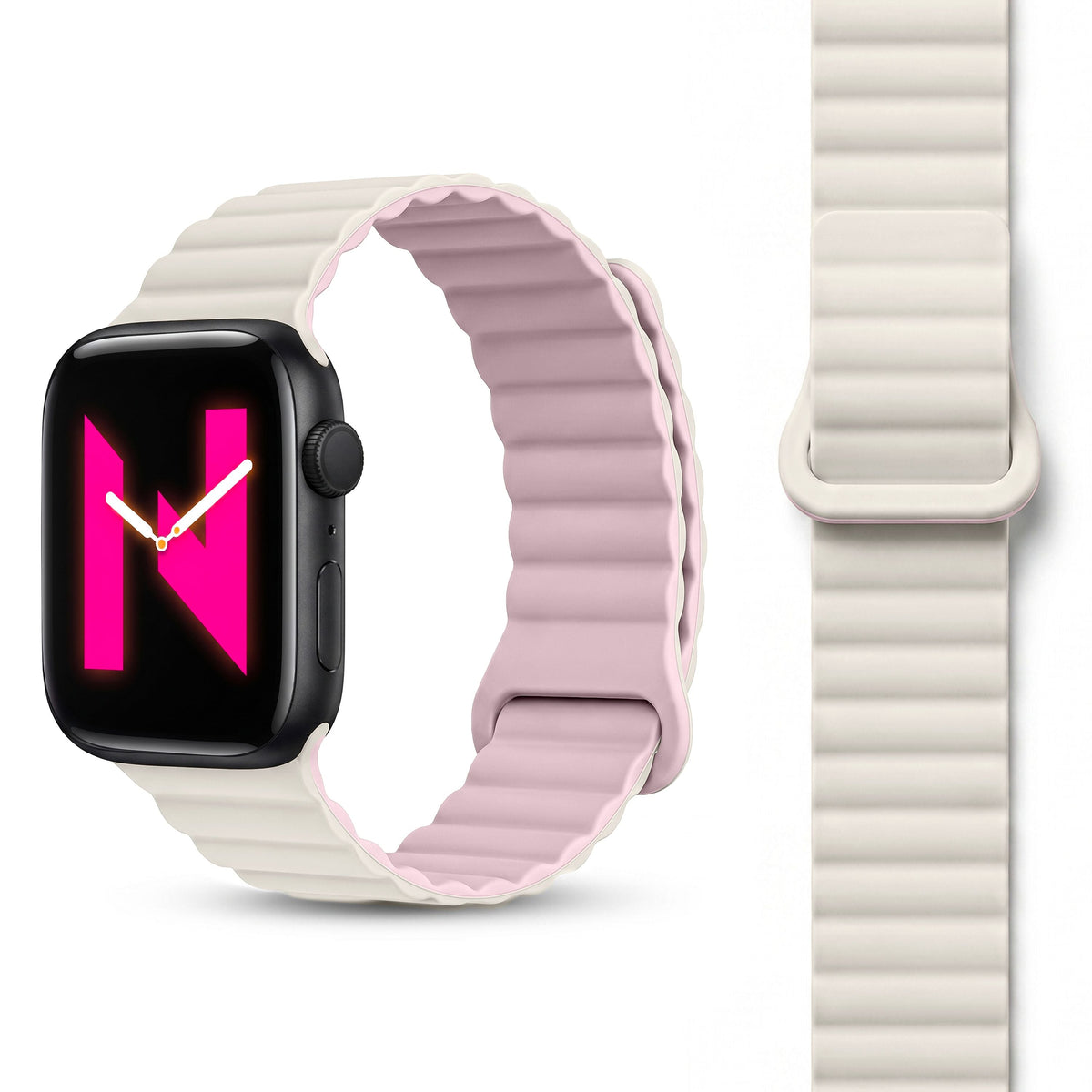 NALIA Core Magnet Armband kompatibel mit Apple Watch Series Ultra/SE/10/9/8/7/6/5/4/3/2/1 – 42/44/45/46/49mm, Atmungsaktives Silikon Loop, Sportarmband mit Rillendesign