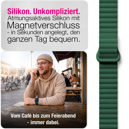 NALIA Core Magnet Armband kompatibel mit Apple Watch Series Ultra/SE/10/9/8/7/6/5/4/3/2/1 – 42/44/45/46/49mm, Atmungsaktives Silikon Loop, Sportarmband mit Rillendesign