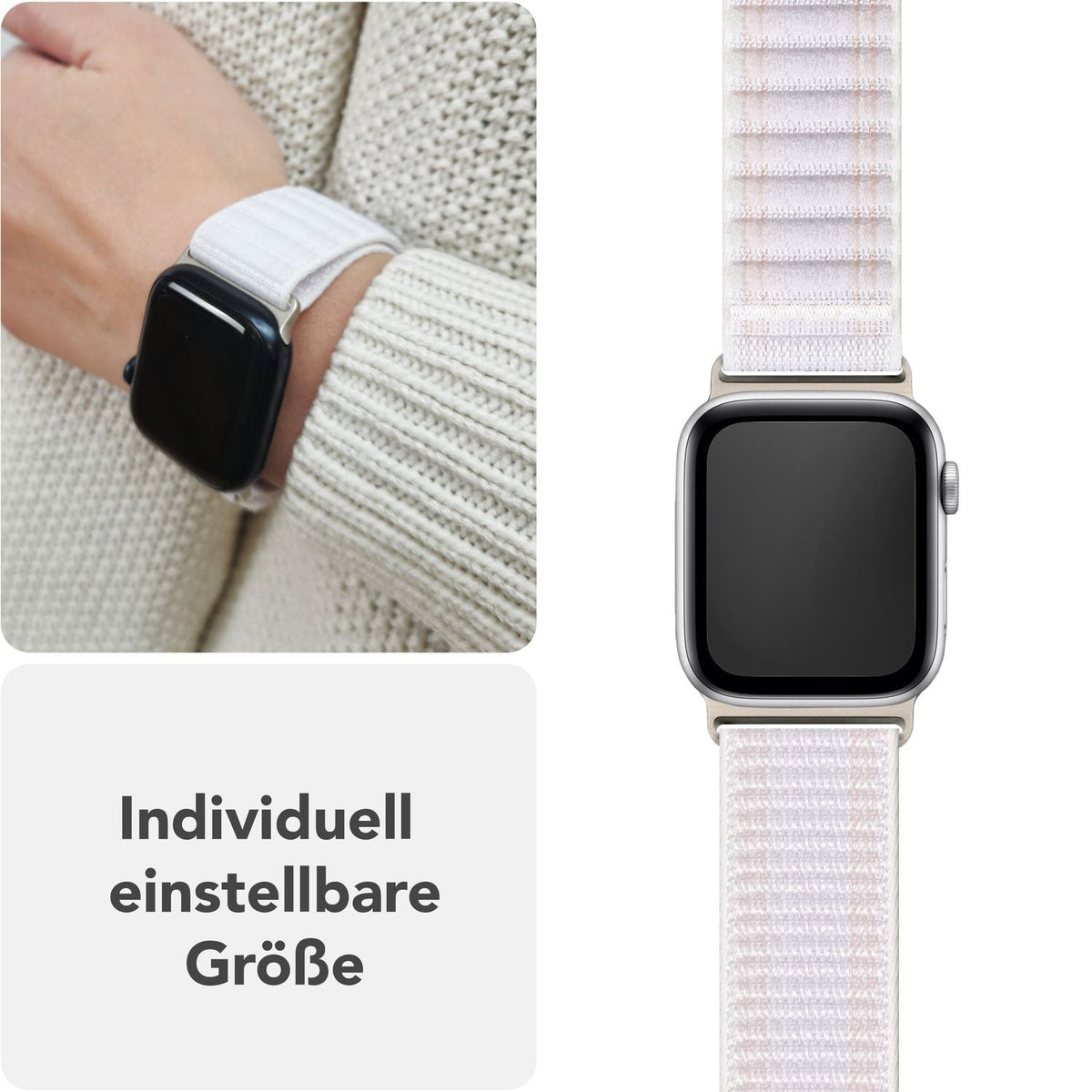NALIA Evolv Nylon Armband kompatibel mit Apple Watch Armband iWatch Series SE/10/9/8/7/6/5/4/3/2/1, 38/40/41/42mm, Gewebtes Stoffband Elastisch Uhrenband mit Klettverschluss
