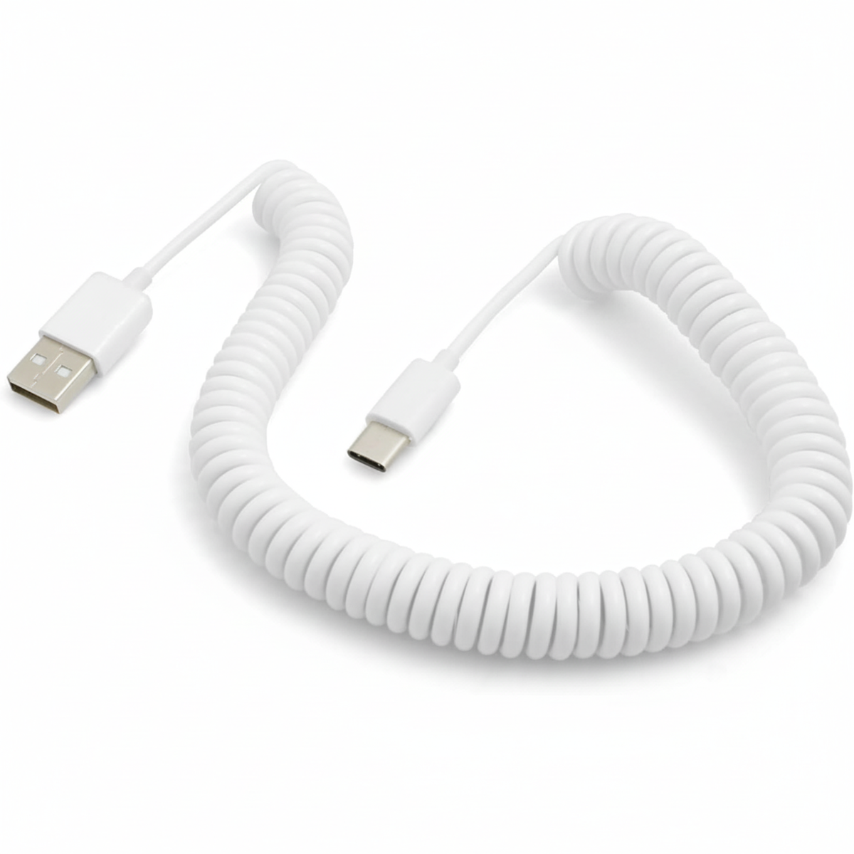 System-S Spiralkabel USB-C auf USB-A (USB 2.0-kompatibel), 100–200 cm, Weiß - DREIKS