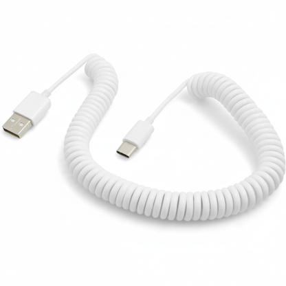 System-S Spiralkabel USB-C auf USB-A (USB 2.0-kompatibel), 100–200 cm, Weiß - DREIKS