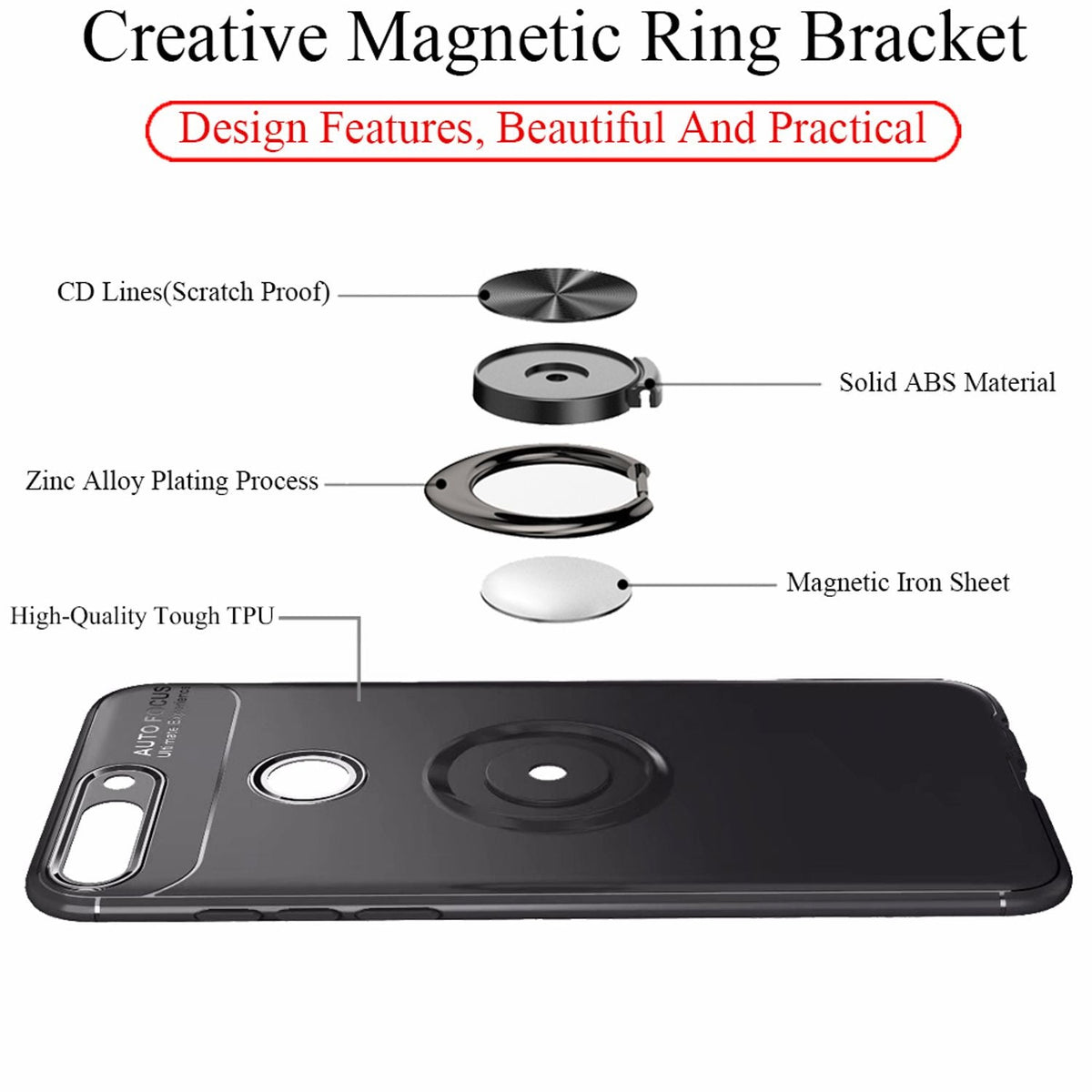 NALIA Ringhülle für Huawei Y7 (2018) – Ring-Ständer 360° & für Magnet-Halter – GRIP360 (Mattiertes Silikon Case) – Marke aus Berlin