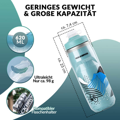 ROCKBROS Fahrradflasche 620 ml Sportflasche mit 5 Stunden Kühlhaltefunktion