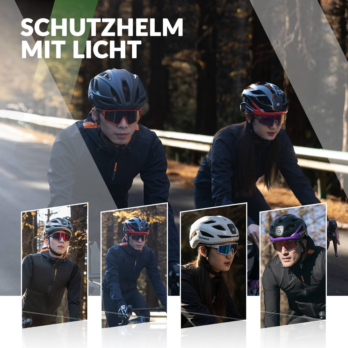 ROCKBROS Fahrradhelm mit Licht, mit USB 1800 mAh Atmungsaktiv 58-60 cm