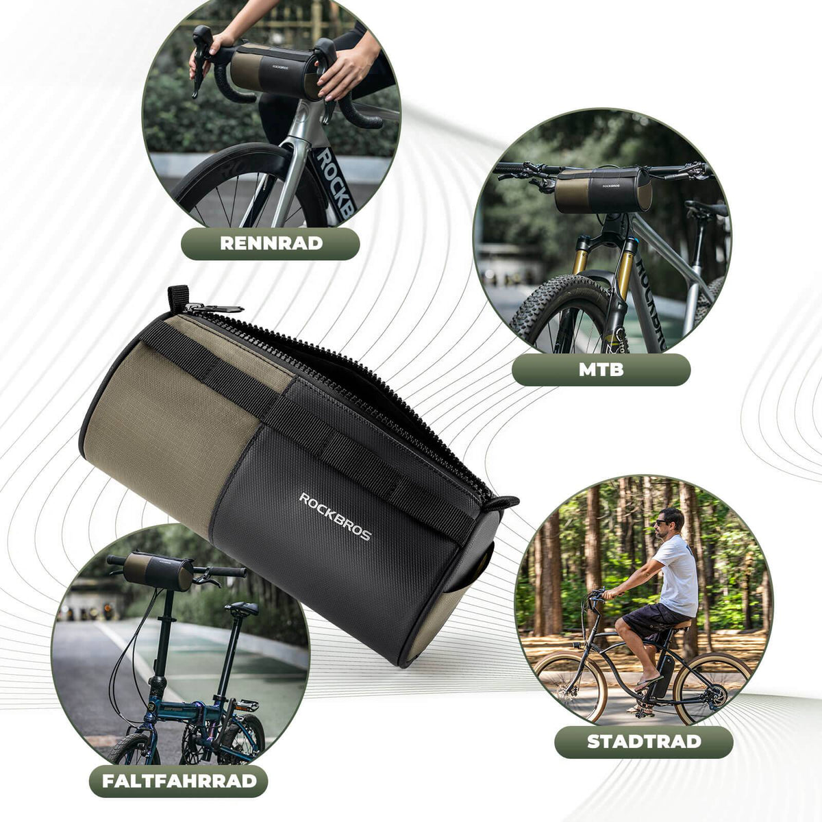 ROCKBROS Fahrradtasche Zylindrische Lenkertasche 1,7L mit Schultergurt