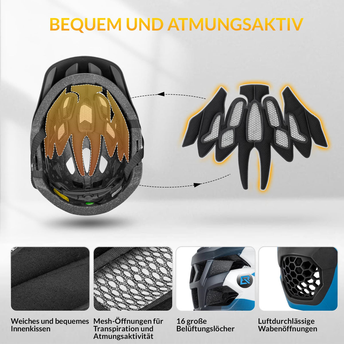 ROCKBROS Kinderhelm BMX MTB Helm mit Abnehmbarem Kinnschutz und Krempe