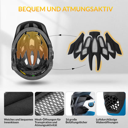 ROCKBROS Kinderhelm BMX MTB Helm mit Abnehmbarem Kinnschutz und Krempe