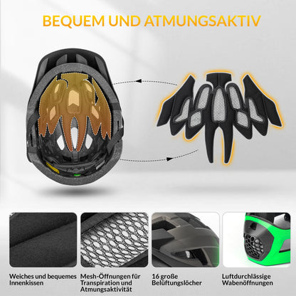 ROCKBROS Kinderhelm BMX MTB Helm mit Abnehmbarem Kinnschutz und Krempe