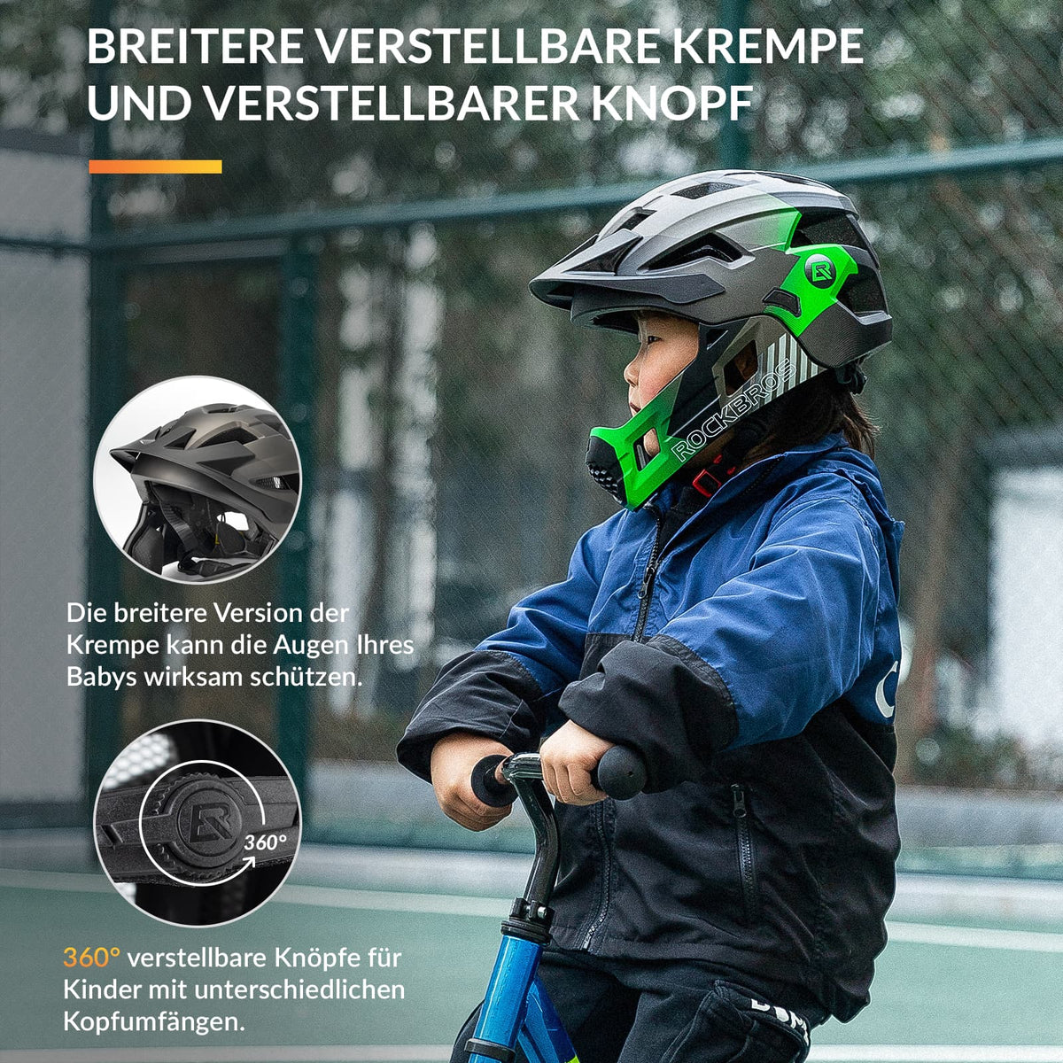 ROCKBROS Kinderhelm BMX MTB Helm mit Abnehmbarem Kinnschutz und Krempe