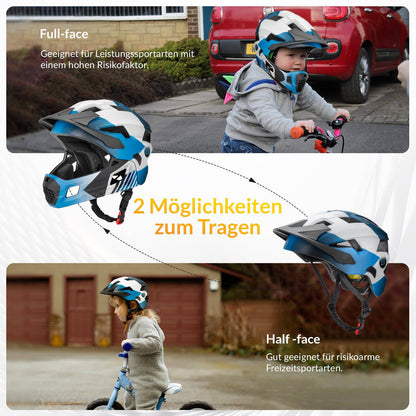 ROCKBROS Kinderhelm BMX MTB Helm mit Abnehmbarem Kinnschutz und Krempe