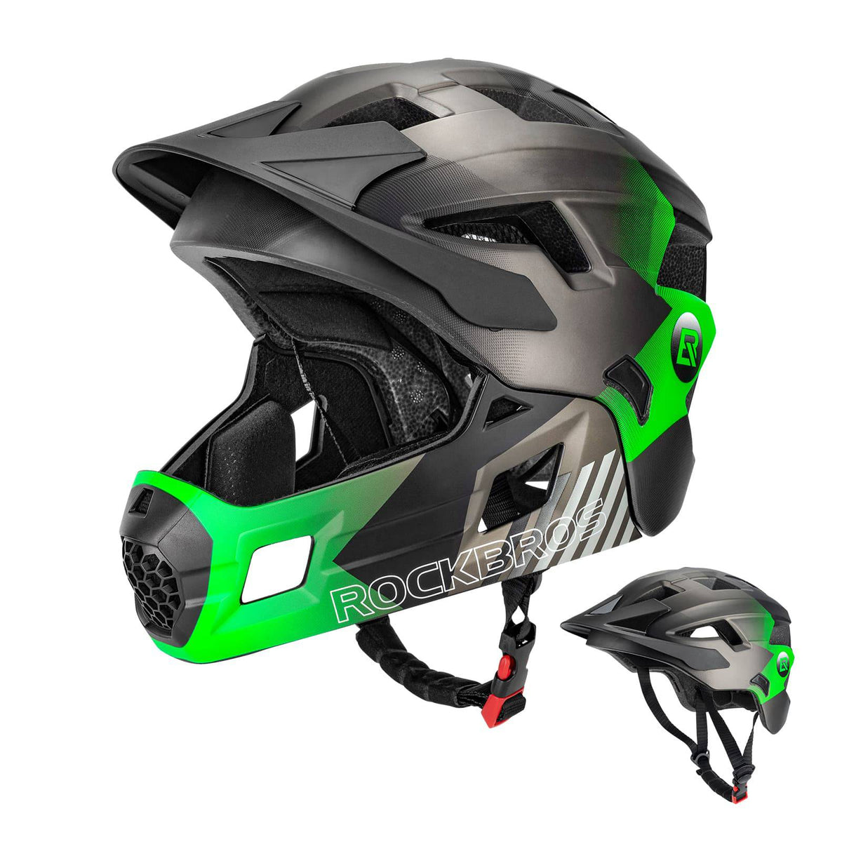 ROCKBROS Kinderhelm BMX MTB Helm mit Abnehmbarem Kinnschutz und Krempe